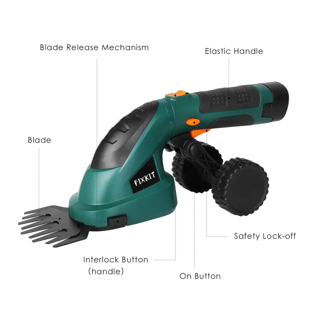 Cordless 7.2V 2-in-1 Grass Shear and Hedge Trimmer with Telescopic Handle