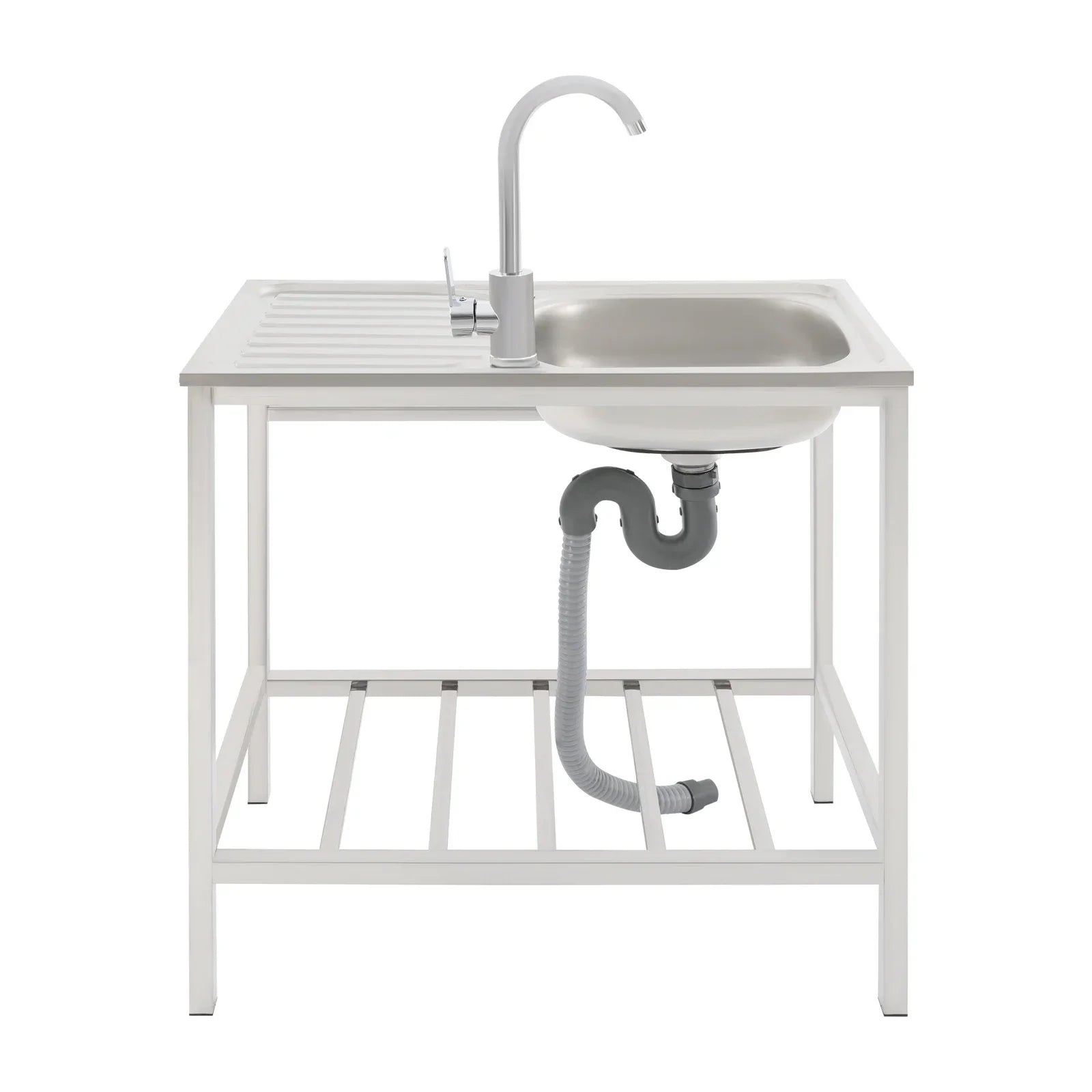 Commercial Sink, Stainless Steel, Mobile Hand Wash Basin with Tap for Kitchen or Restaurant