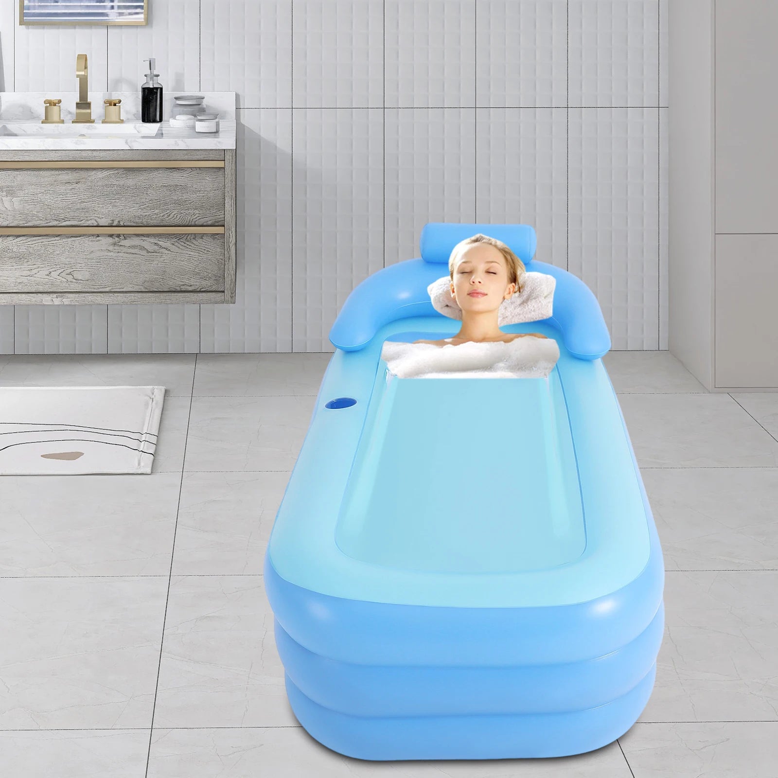 Inflatable Bath Tub, 150x80cm, Portable, Foldable with Cushion