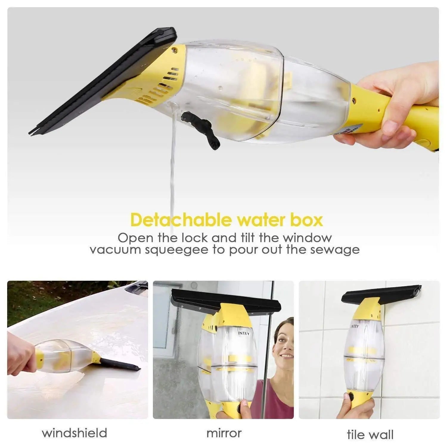 Window Vacuum Cleaner with Telescopic Handle and Spray Bottle, 280mm Blade, Yellow