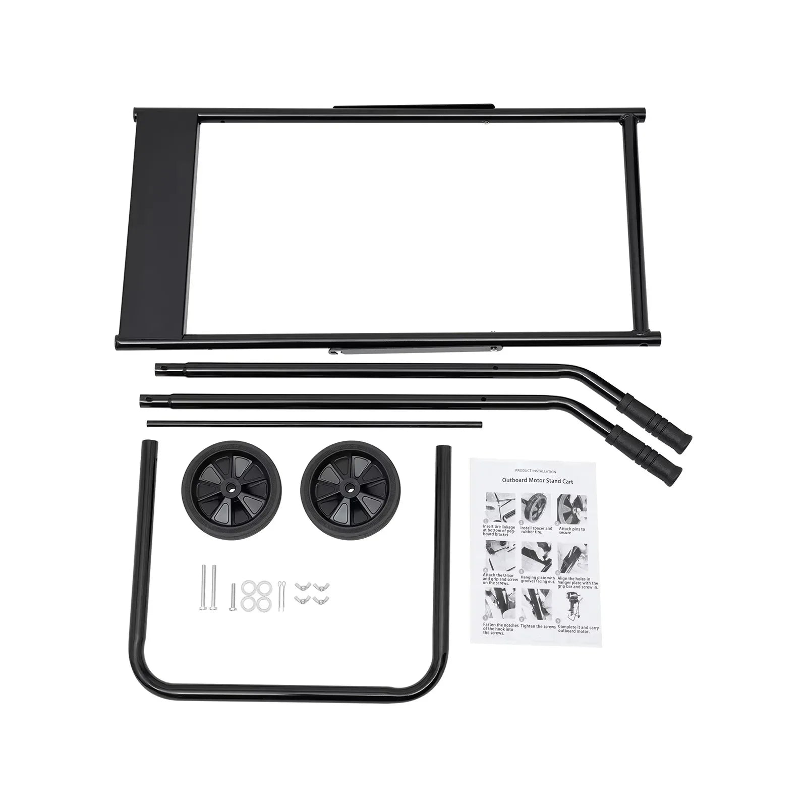 Outboard Boat Motor Cart, Heavy Duty Foldable Engine Dolly, Portable Trolley for Long/Short Shaft Motors