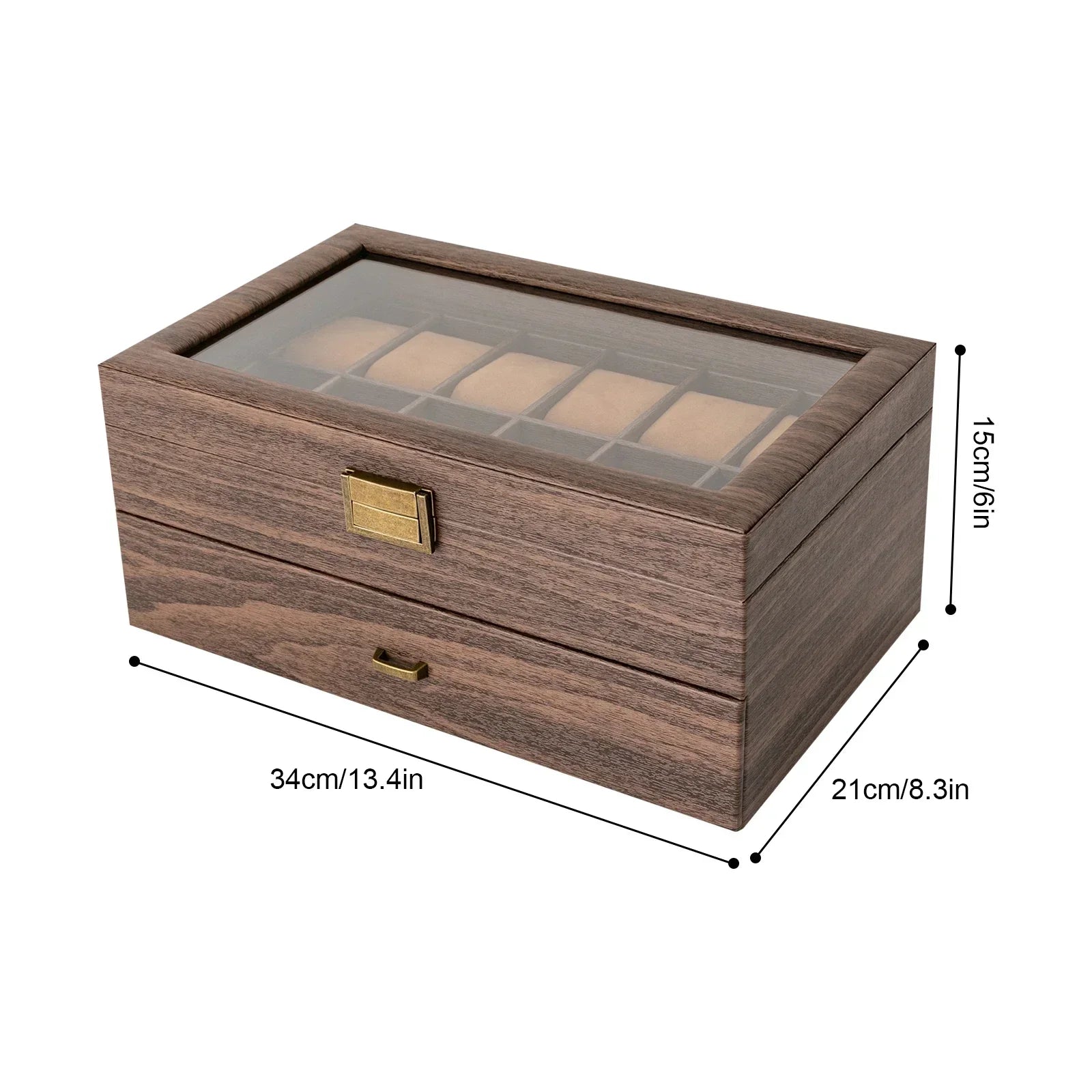 Watch Box, 24 Slots, Wooden Organizer with Soft Pillows, 2-Tier Display