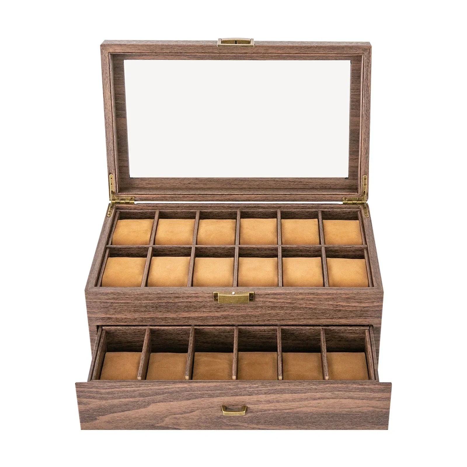 Watch Box, 24 Slots, Wooden Organizer with Soft Pillows, 2-Tier Display