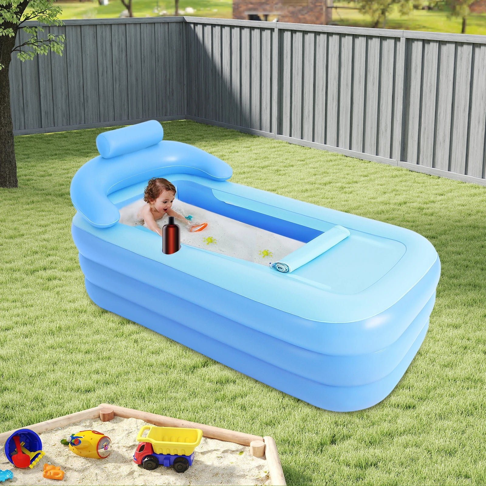 Inflatable Bath Tub, 150x80cm, Portable, Foldable with Cushion