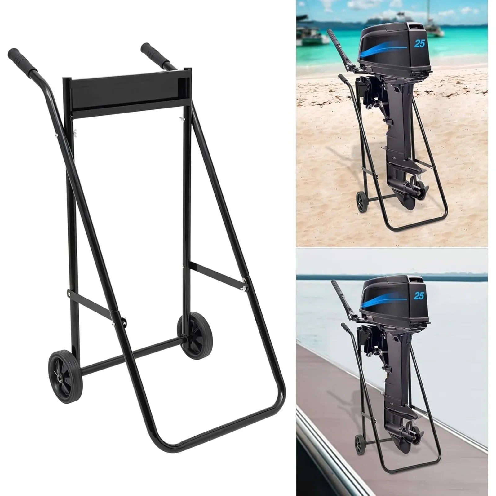 Outboard Boat Motor Cart, Heavy Duty Foldable Engine Dolly, Portable Trolley for Long/Short Shaft Motors