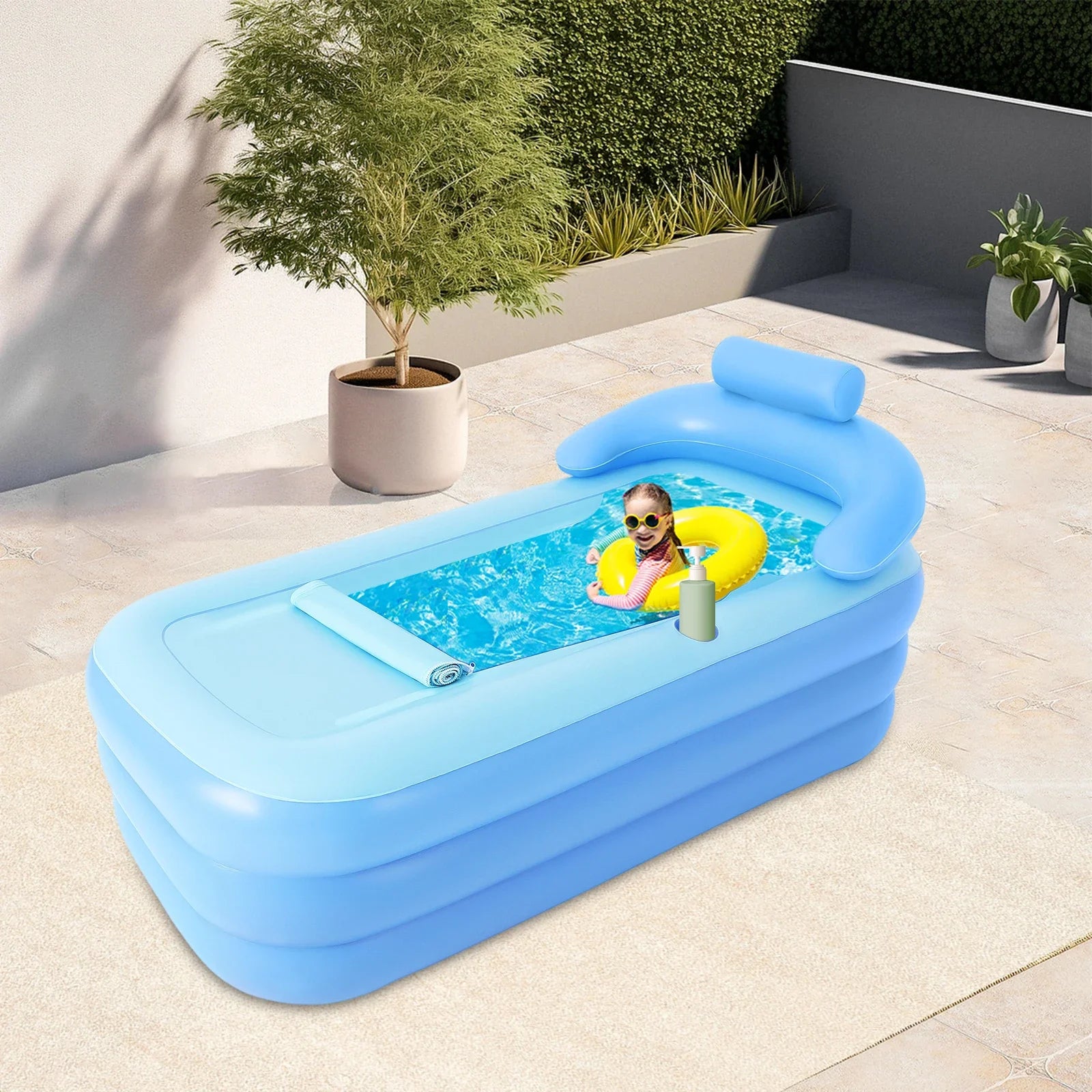 Inflatable Bath Tub, 150x80cm, Portable, Foldable with Cushion