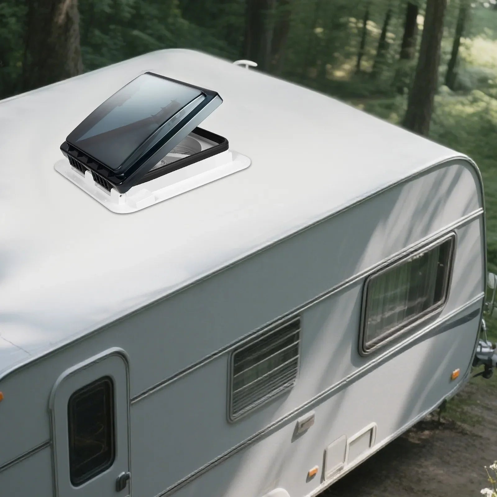 RV Roof Fan, 12V Reversible Exhaust with LED Light, 36x36 cm Caravan Ventilation