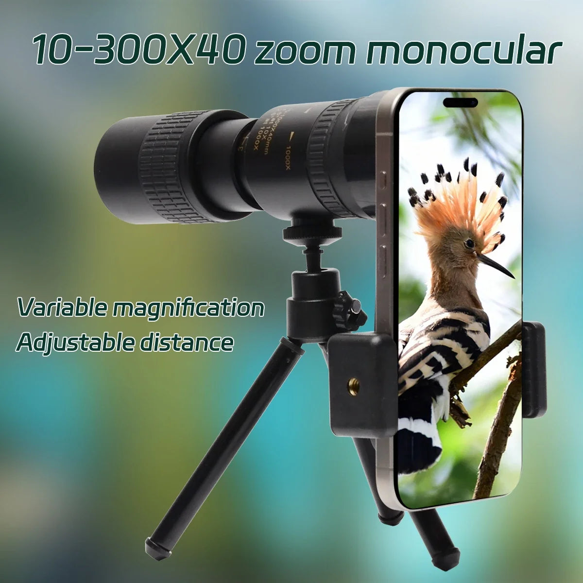 Monocular Telescope 10-300x40 HD Zoom Long Range Portable Black